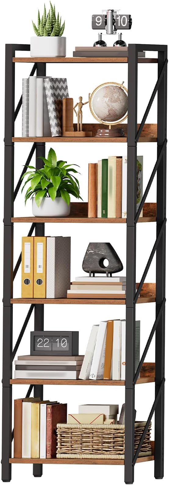 HOOBRO Bookshelf, 6-Tier Industrial Bookcase, Book Shelf Storage Organizer by HOOBRO