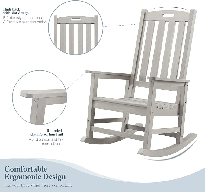 Psilvam Oversized Outdoor Rocking Chair Set of 2, Porch Rocker - Image 4