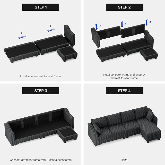 Belffin Sectional Couch with L-Shape Chaise L Shaped Couch with Ottoman - Image 8