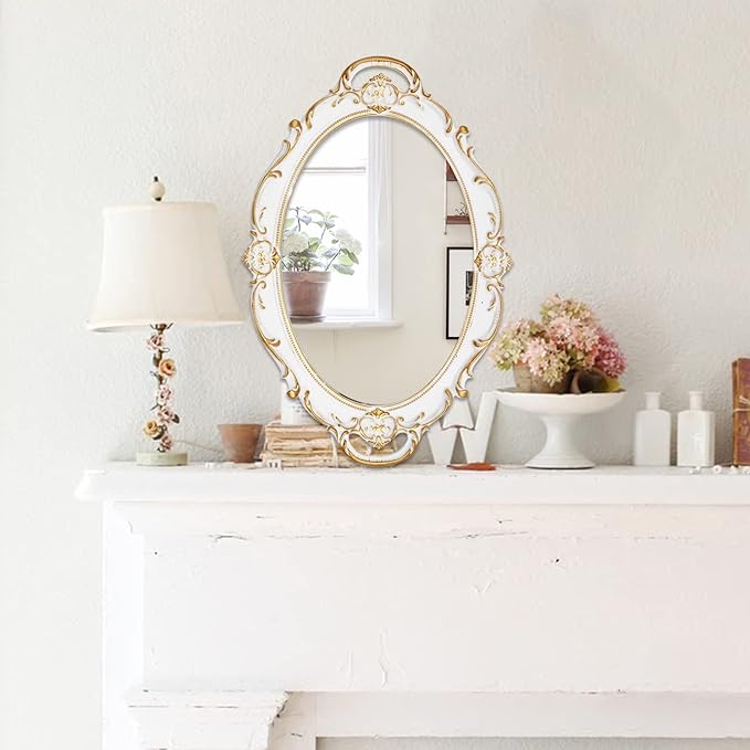 YCHMIR Vintage Mirror Small Wall Mirror 14.5 x 10 inchs Oval White - Image 2