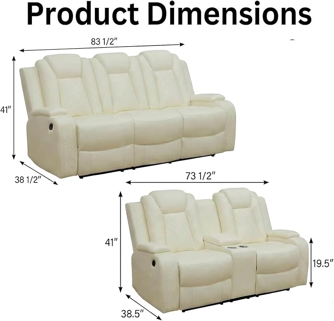 Power Recliner Sofa Set with LED Lights, Includes a Manual Loveseat and a 3 - Image 2