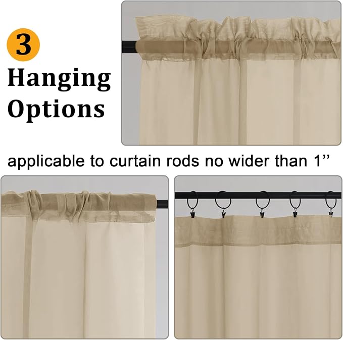 Gwine Taupe Sheer Curtains 72 Inches Long 2 Panels Set - Image 4