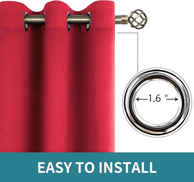 BGment Red Blackout Curtains 72 Inch Length 2 Panels Set, Grommet Thermal - Image 5