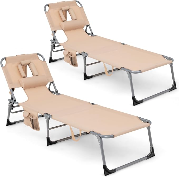 Goplus Tanning Chair, Folding Adjustable Patio Lounge Chair by Goplus