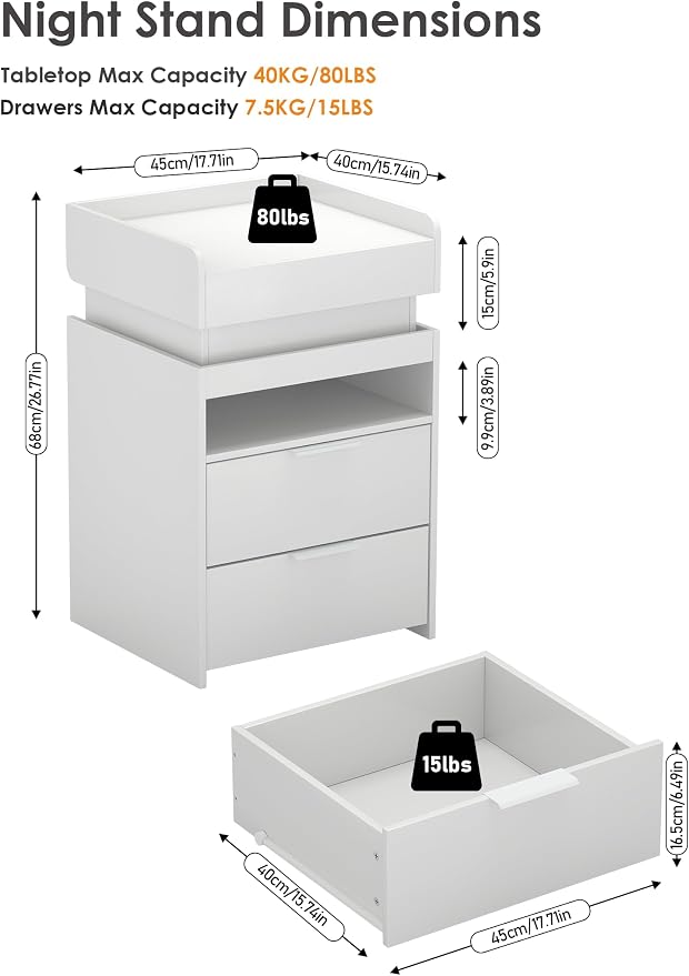 Turosur LED Night Stand with Gun Drawer, Smart Nightstand with Hidden Charging - Image 2