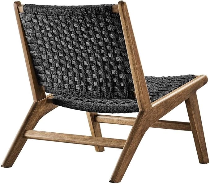 Modway Saoirse Woven Rope Wood Accent Lounge Chair in Walnut Black - Image 6