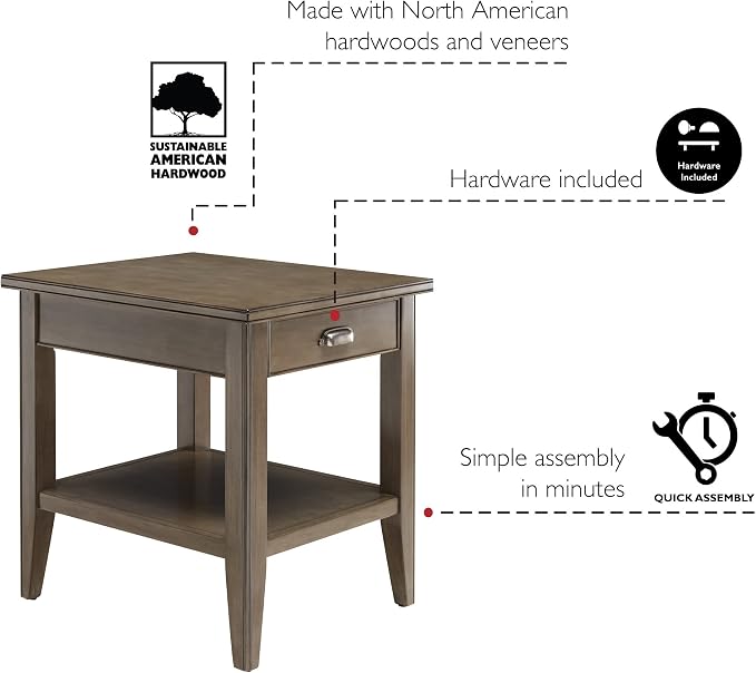 Leick Home Laurent End Table, Solid Wood, - Image 7