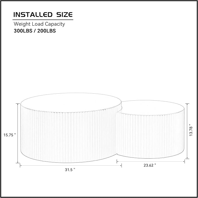 Black Round Coffee Table Nesting End Table Set of 2 Fluted Side Tables Set - Image 2