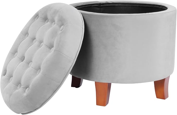 Homepop Home Decor | Upholstered Round Velvet Tufted Foot Rest Ottoman | Ottoman - Image 8