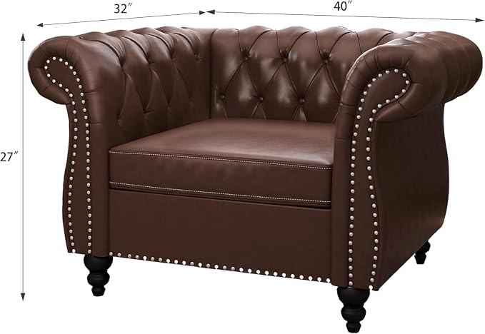 Living Room Chair, Modern Leather Chesterfield Sofa Chair, Mid Century Single - Image 2