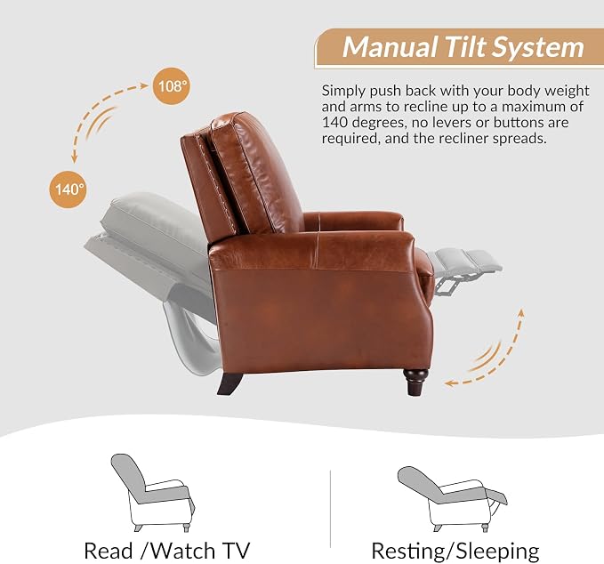HULALA HOME Genuine Leather Manual Recliner Chairs Set of 2 - Image 6