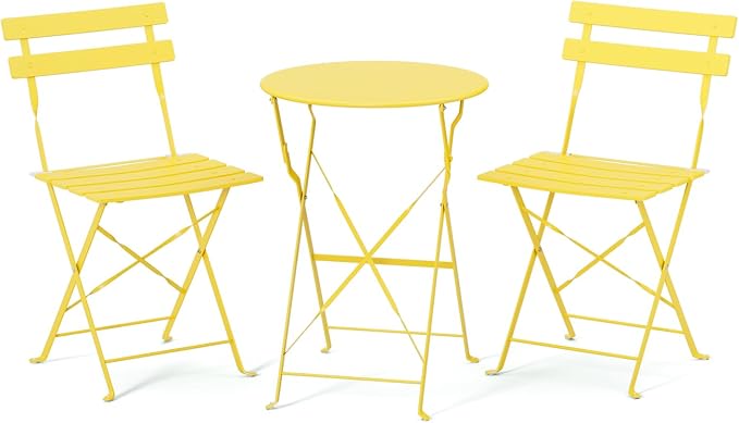 VINGLI Outdoor Folding Bistro Table and Chairs Set of 2, 3-Piece Bistro Set by VINGLI