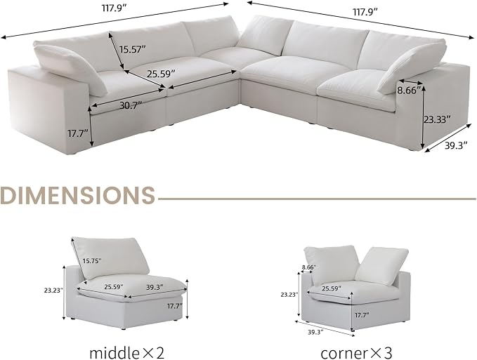 Cloud Couch Modular Sectional Sofa, 160.6" Down Filled Convertible Sectional - Image 2