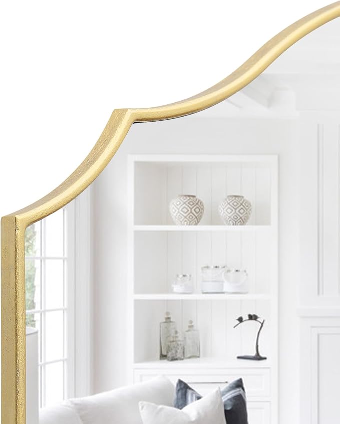 Besdomus Gold Scalloped Mirror for Dresser: 35"x26" Modern Wooden Mantel Mirror - Image 3