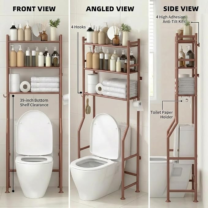 GloTika 3-Tier Over Toilet Storage - 150lb Total Capacity Metal Bathroom - Image 8