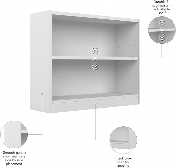 Bush Home Small 2 Shelf Bookcase, 2 Tier Bookshelf Storage Cabinet - Image 6