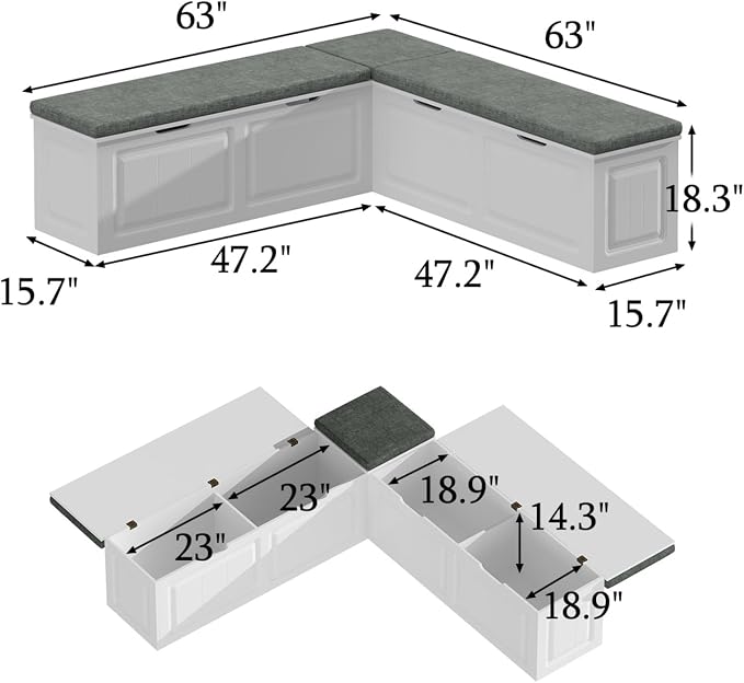 L Shape Storage Bench, Kitchen Breakfast Nook Bench, Backless Corner Bench Nook - Image 2