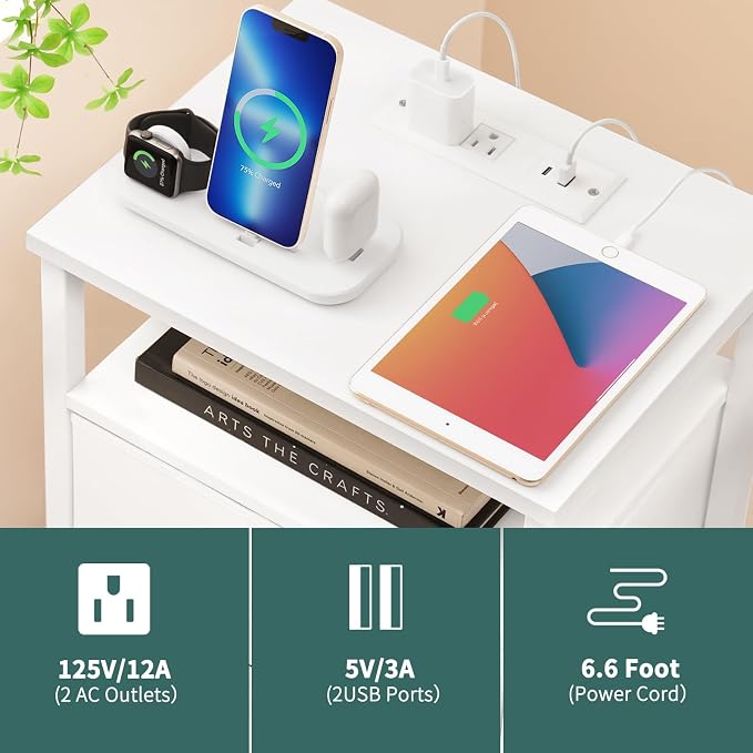 Yoobure Night Stand with Charging Station, 16 Colors LED Nightstand with USB - Image 5