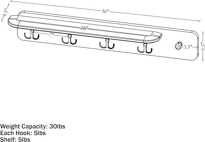Alaterre Furniture Calais 36 Inch Wall Mount Coat Rack - Image 3
