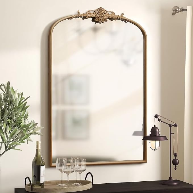 Besdomus Antique Gold Arched Mirror: 24"x36" French Large Arch Gold Vintage by Besdomus