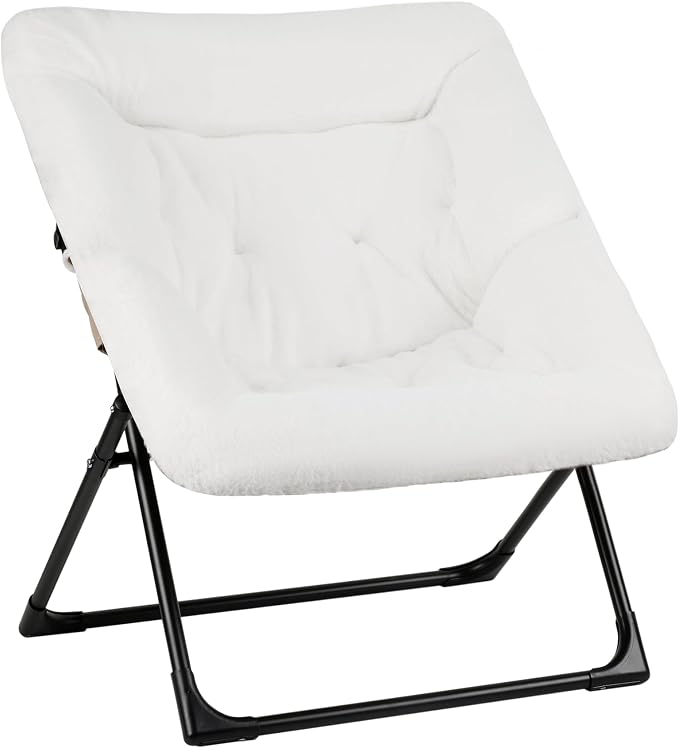 Comfy Saucer Chair for Adults, Soft Faux Fur Bedroom Chair, Accent Dorm Chairs by MordchilHF