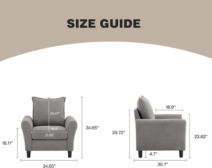 Mid-Century Accent Chair, Modern Linen Fabric Armchair - Image 2