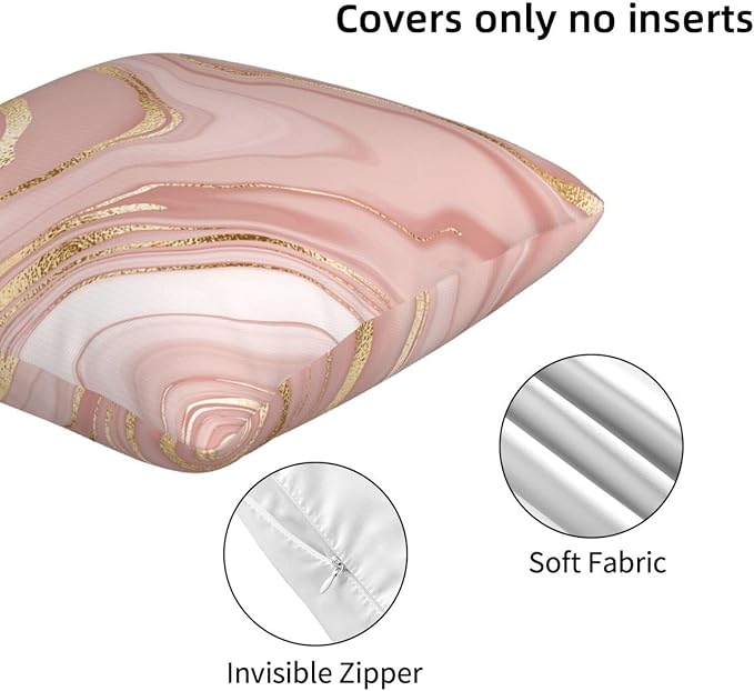 Pink and Gold Marble Throw Pillow Covers 18x18 Inch Set of 2, Abstract Art - Image 4