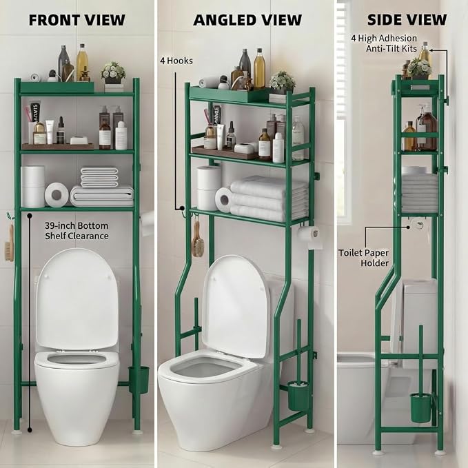GloTika 3-Tier Over Toilet Storage - 150lb Total Capacity Metal Bathroom - Image 2