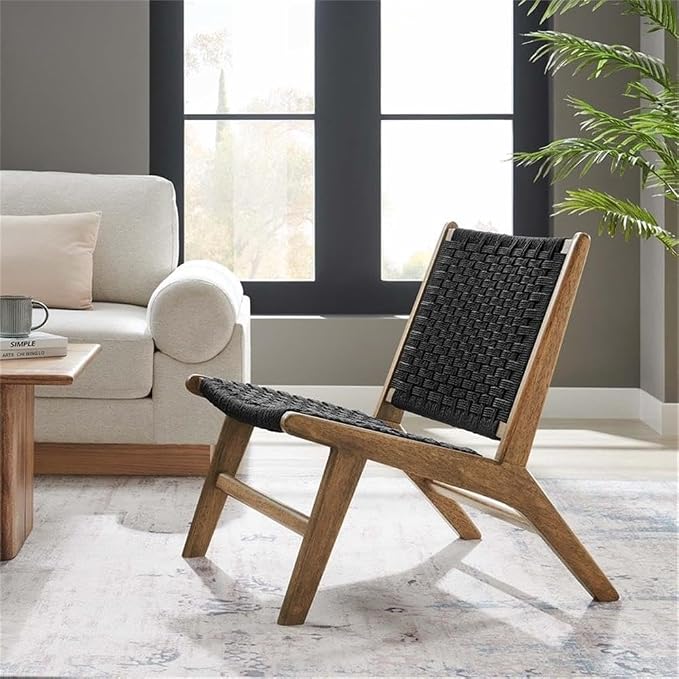Modway Saoirse Woven Rope Wood Accent Lounge Chair in Walnut Black - Image 2