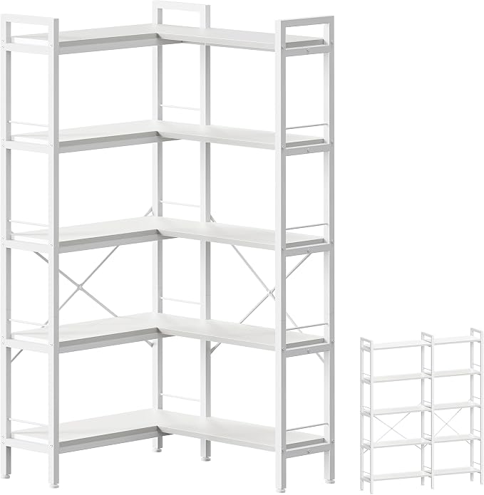 Huuger 5 Tier Bookshelf, L Shaped Corner Bookshelf by Huuger