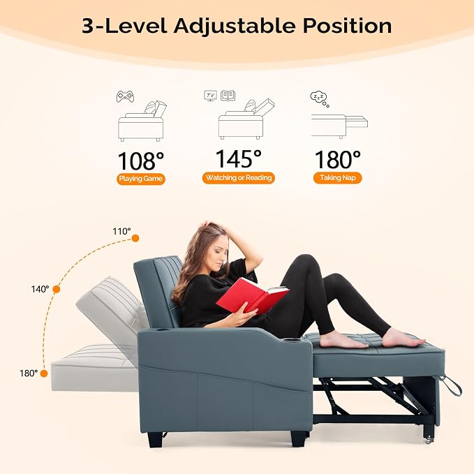 VINGLI Convertible Loveseat Sleeper Sofa, Cup Holders, Armrest - Image 6