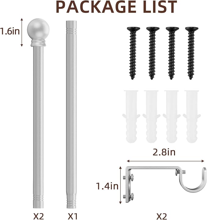 SMODBRODRE 32-48 Inch Silver Curtain Rod Set - Image 6