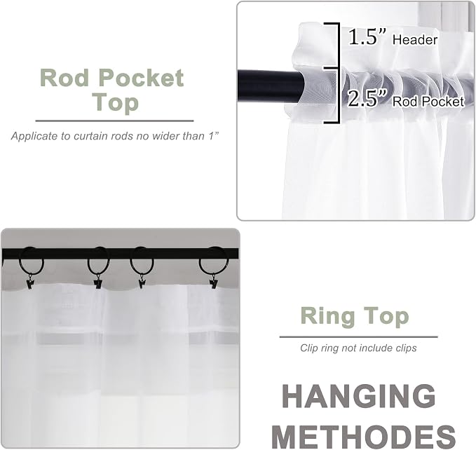 OWENIE Sheer White Curtains 84 Inch Length 2 Panels Set - Image 4