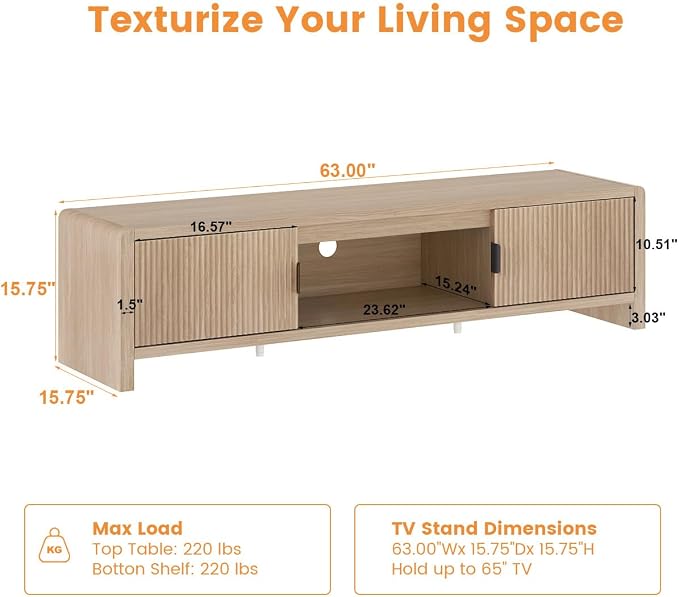 FATORRI TV Stand for TVs up to 75/65/55 Inch, Wood Entertainment Center - Image 3