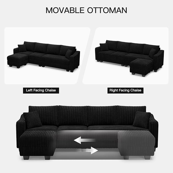 Belffin Sectional Couch with L-Shape Chaise L Shaped Couch with Ottoman - Image 5