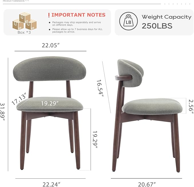 COLAMY Wooden Dining Room Chairs Set of 6, Modern Upholstered Fabric Dining - Image 2