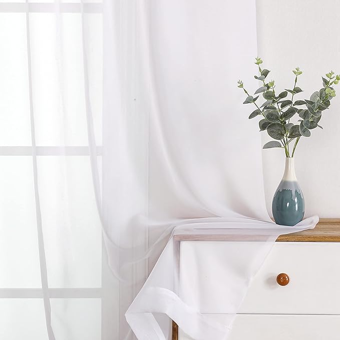 OWENIE Sheer Curtains 84 Inches Long 2 Panels Set, Sheer White Curtains - Image 2