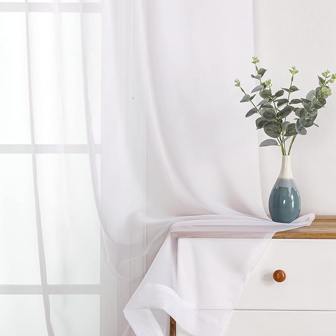 OWENIE White Sheer Curtains 120 Inches Long 2 Panels Set, Airy Lightweight - Image 6