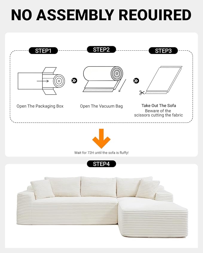 Cloud Sectional Couch, Corduroy Boneless Couches - Image 5