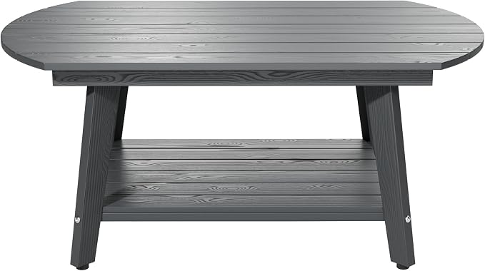 Oval Coffee Table with Open Storage Shelf, Dark Gray Wood Grain Sturdy Coffee - Image 8