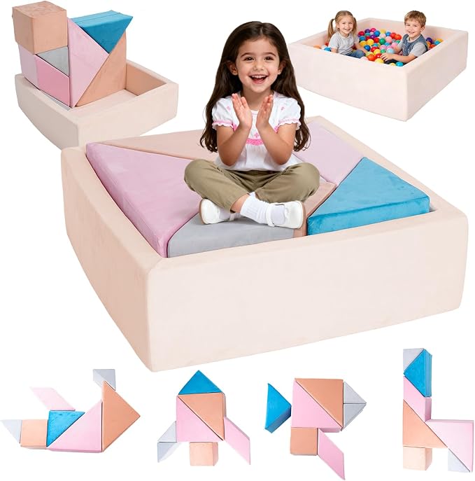 Tangram Puzzles Modular Kids Play Couch Building Fort, Children Explorer Sofa by VIXLONOutdoorSlowTime