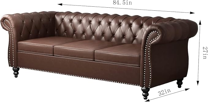 Chesterfield 3 Seater Sofa, Modern Leather Tufted Couch 3 Seater - Image 2