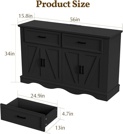 56" Large Wooden Buffet Cabinet - Image 2