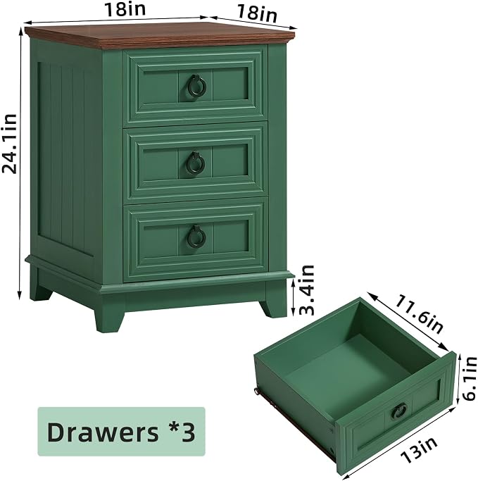Joaxswe Farmhouse Night Stand Set of 2, Sofa Bed Side Table Chest of Drawers - Image 3