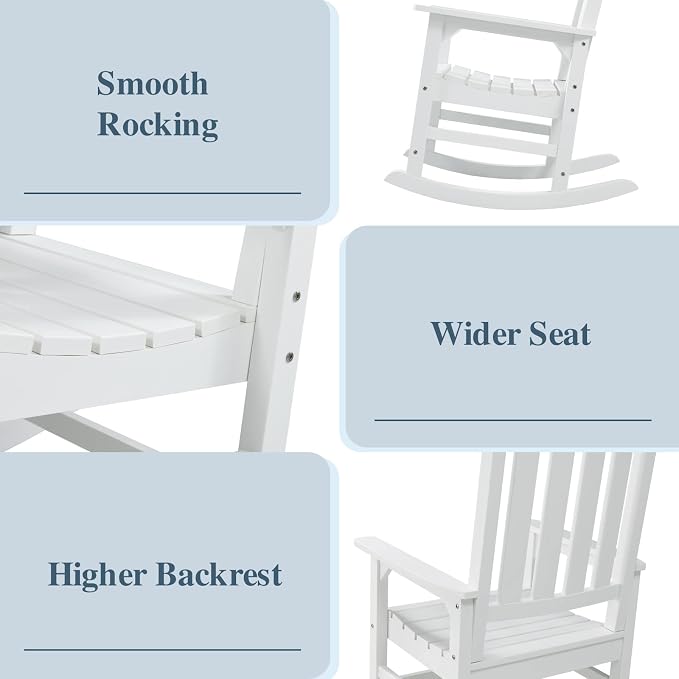 Psilvam Oversized Outdoor Rocking Chair Set of 2, HDPE Porch Rocker - Image 4