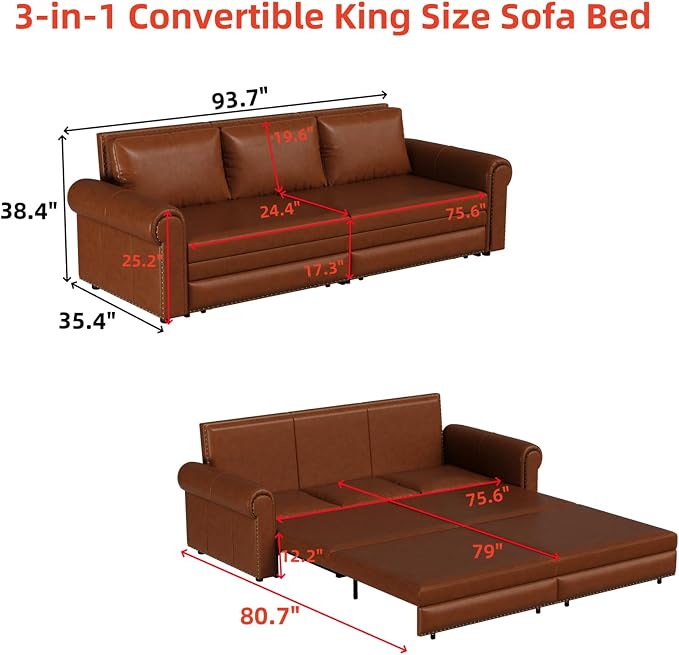 Faux Leather Sleeper Sofa Couch - Image 2