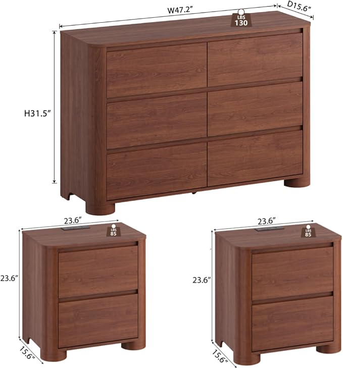 YANSNWO Modern Minimalist Dresser and Nightstand Sets 3 Piece Bedroom Set - Image 3
