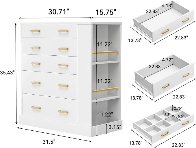 Drawer Dresser with LED Lights and Open Shelves, Modern Tall Chest of Drawers - Image 2