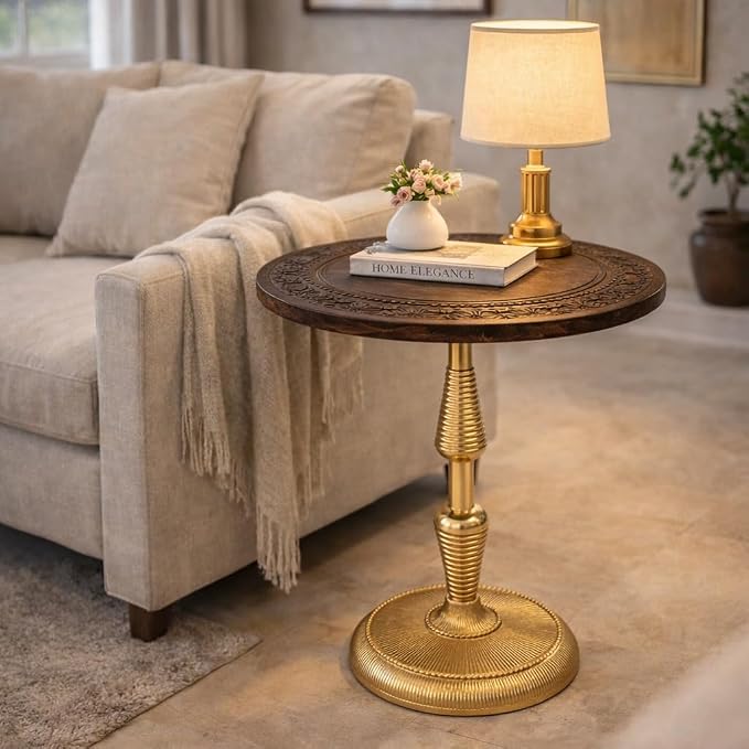 Side Tables-Hand Carved Vintage Boho Folding End Tables - Image 4