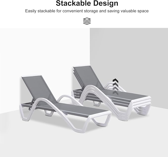 PURPLE LEAF Patio Chaise Lounge Chair Set of 3 Outside Aluminum Plastic - Image 6